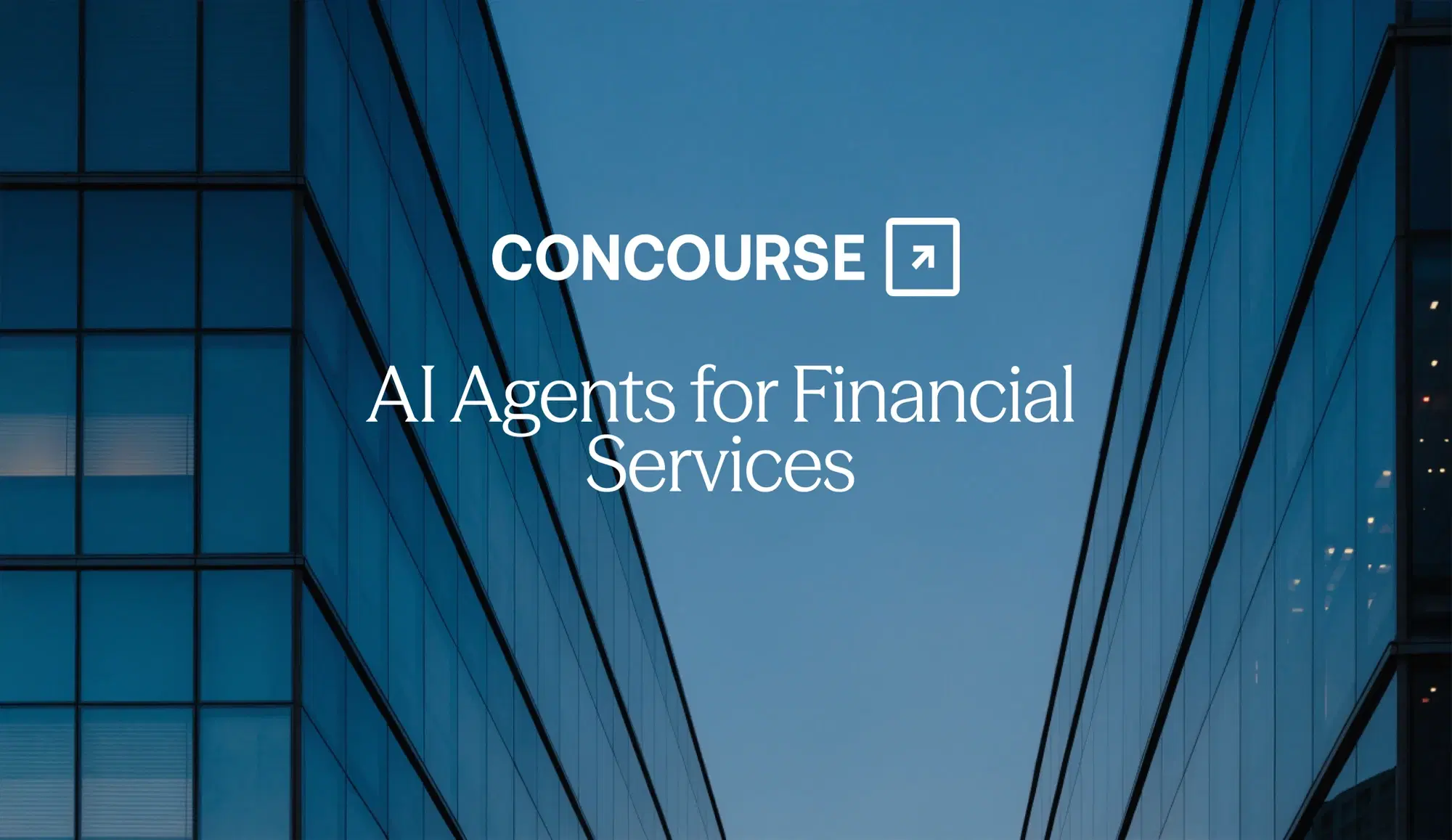 Concourse "AI Agents for Financial Services" cover graphic: the Concourse wordmark and title in white on a dark background.