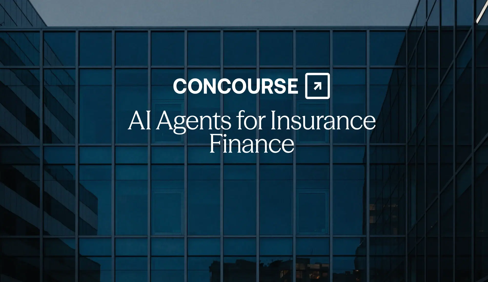 Concourse "AI Agents for Insurance Finance" cover graphic: the Concourse wordmark and title in white on a dark background.