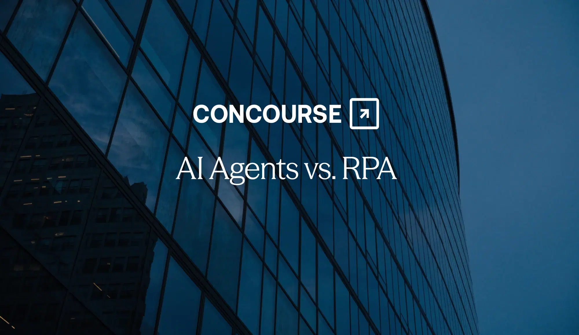 Concourse "AI Agents vs. RPA" cover graphic: the Concourse wordmark and title in white on a dark background.