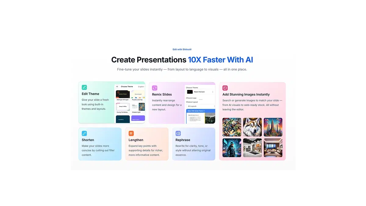 Screenshot of the Beautiful.ai dashboard displaying a grid of presentation templates, including titles like "All Hands Meeting," "Social Media Report," "Sales Proposal," and "Marketing Campaign Plan," with a sidebar menu on the left for navigating folders and presentation categories.