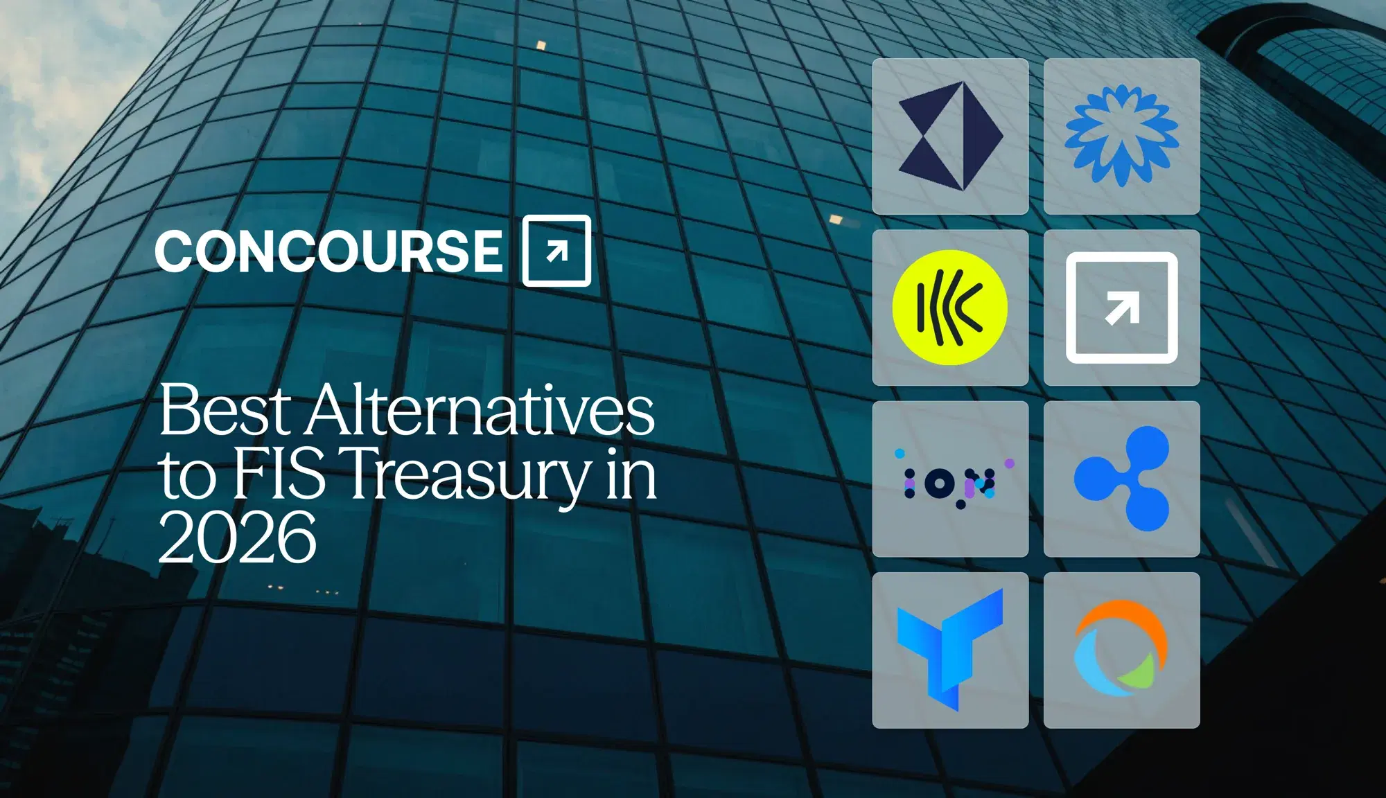 Concourse "8 Best FIS Treasury Alternatives in 2026" cover graphic representing treasury management software options.